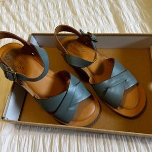 Kork-Ease Blue and Tan Sandals with Ankle Strap
